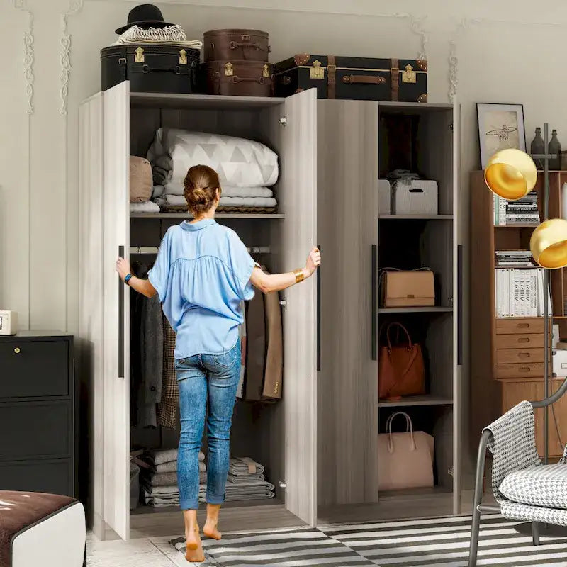 Armoire de penderie autoportante à 2 sections, tringle de suspension et étagères de rangement, modulable, séparateur de pièce