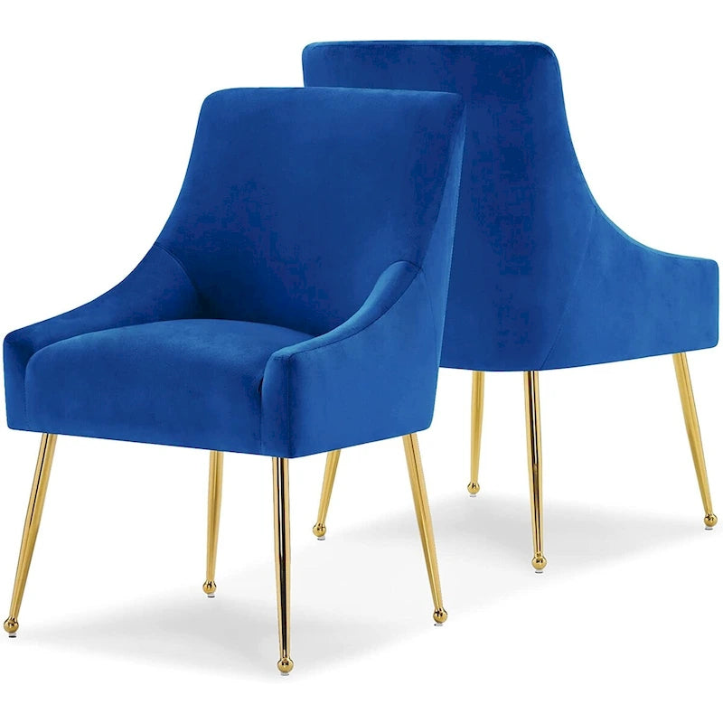 Lot de 2 chaises de salle à manger tapissées en velours, pieds plaqués or, assise à ressorts, 136 kg, 56 cm L x 86 cm H