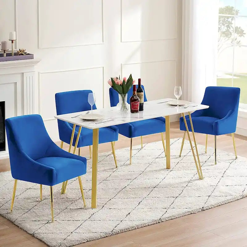Lot de 2 chaises de salle à manger tapissées en velours, pieds plaqués or, assise à ressorts, 136 kg, 56 cm L x 86 cm H