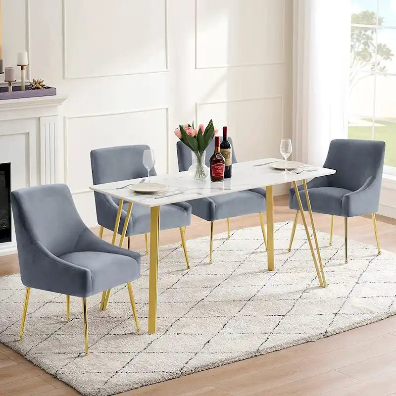Lot de 2 chaises de salle à manger tapissées en velours, pieds plaqués or, assise à ressorts, 136 kg, 56 cm L x 86 cm H