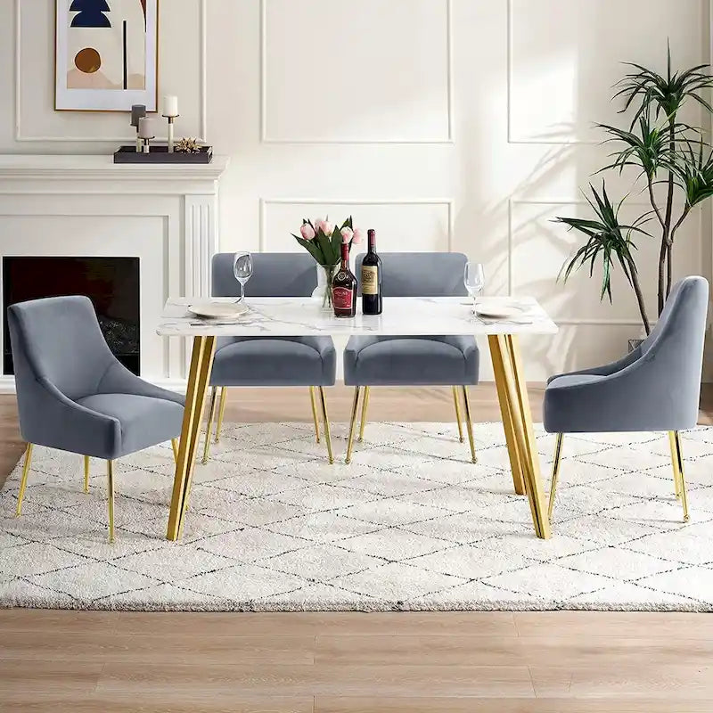 Lot de 2 chaises de salle à manger tapissées en velours, pieds plaqués or, assise à ressorts, 136 kg, 56 cm L x 86 cm H