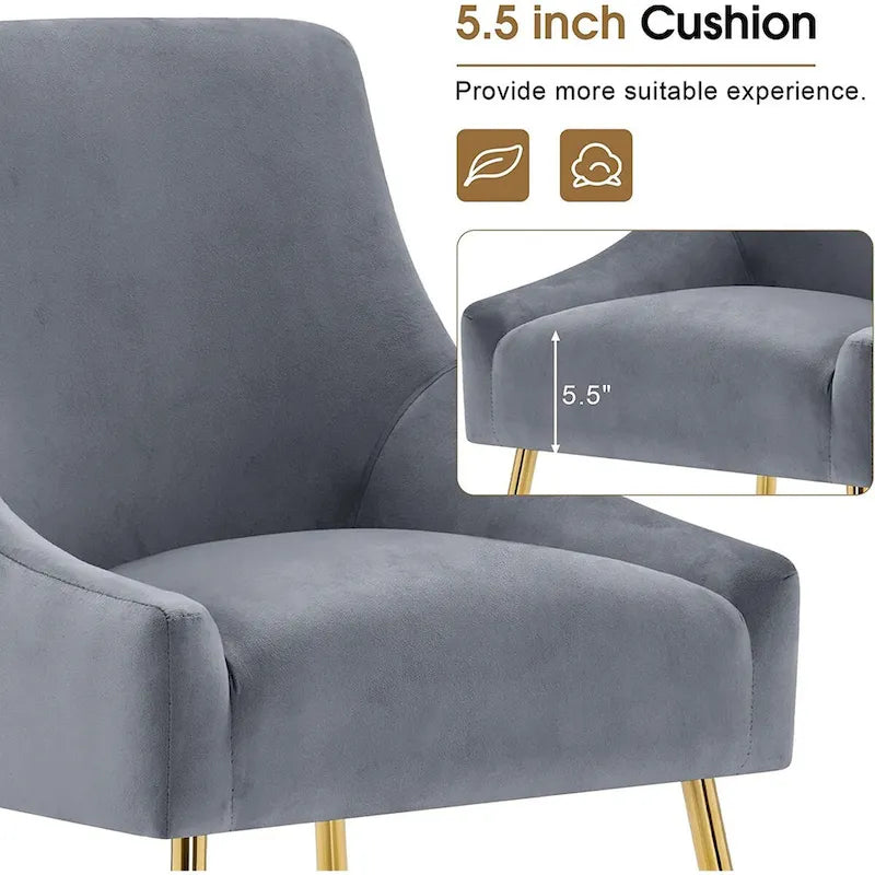 Lot de 2 chaises de salle à manger tapissées en velours, pieds plaqués or, assise à ressorts, 136 kg, 56 cm L x 86 cm H