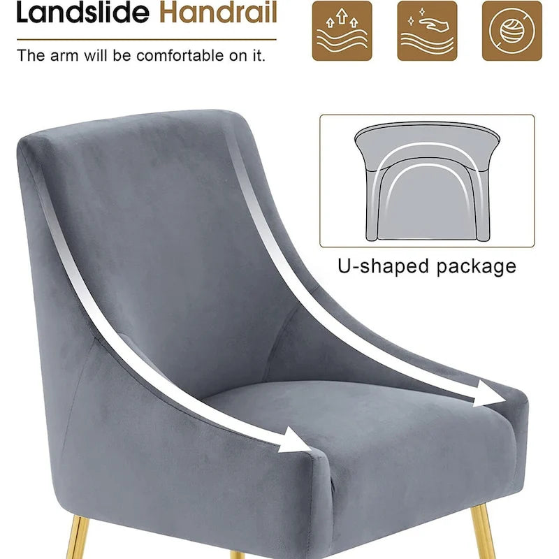 Lot de 2 chaises de salle à manger tapissées en velours, pieds plaqués or, assise à ressorts, 136 kg, 56 cm L x 86 cm H