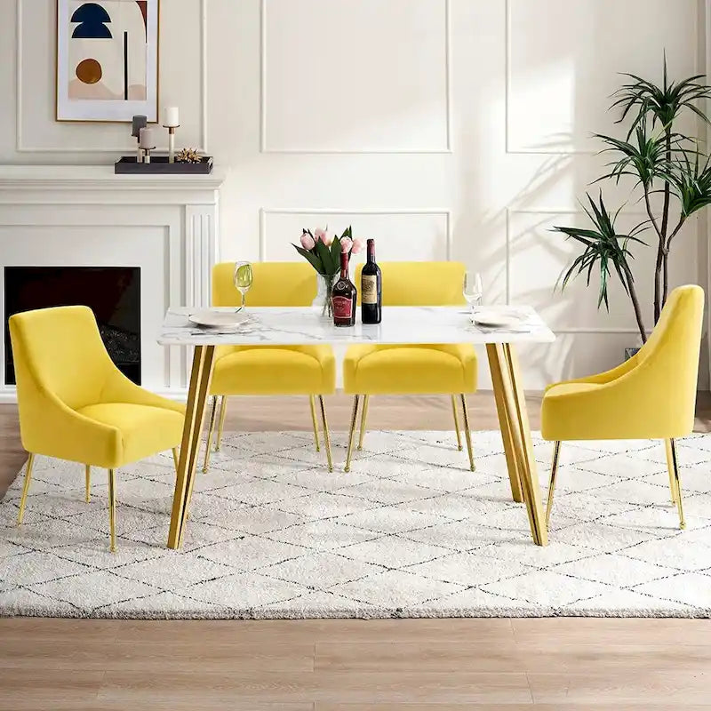 Lot de 2 chaises de salle à manger tapissées en velours, pieds plaqués or, assise à ressorts, 136 kg, 56 cm L x 86 cm H