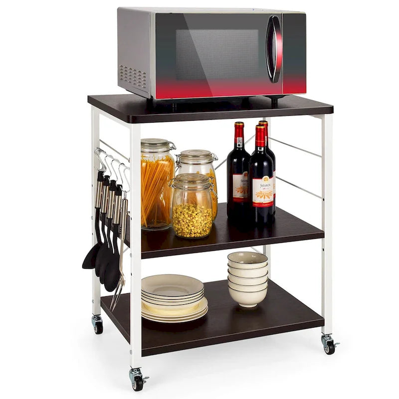 Desserte de cuisine à trois niveaux avec étagères de rangement et support pour micro-ondes