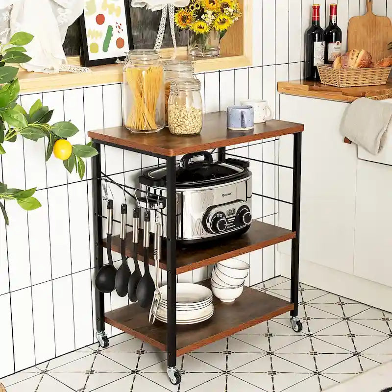 Desserte de cuisine à trois niveaux avec étagères de rangement et support pour micro-ondes