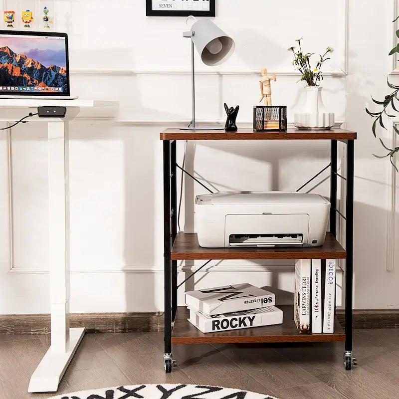Desserte de cuisine à trois niveaux avec étagères de rangement et support pour micro-ondes