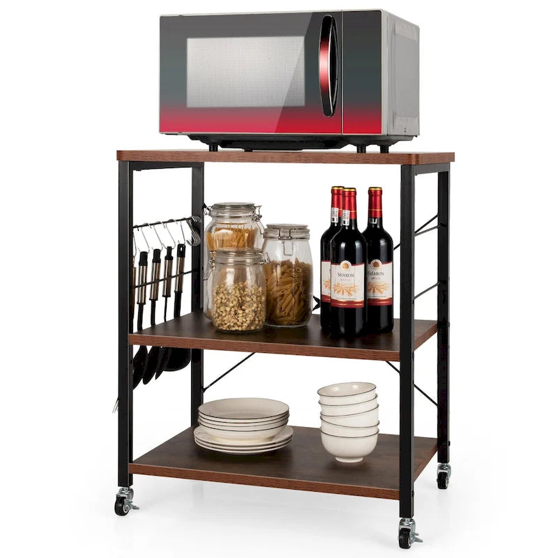 Desserte de cuisine à trois niveaux avec étagères de rangement et support pour micro-ondes
