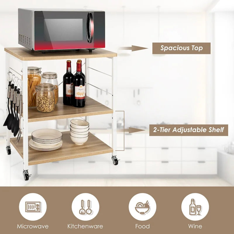 Desserte de cuisine à trois niveaux avec étagères de rangement et support pour micro-ondes