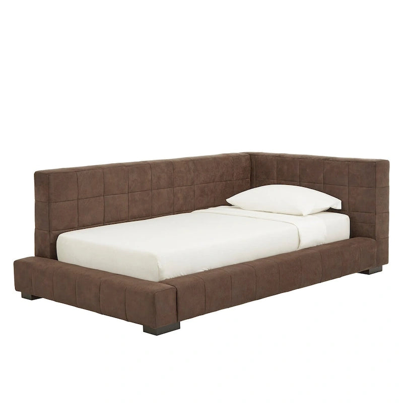 Lit double inclinable en microfibre marron