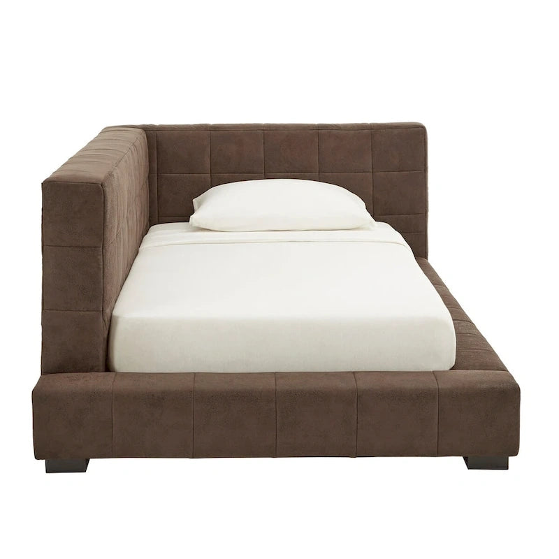 Lit double inclinable en microfibre marron