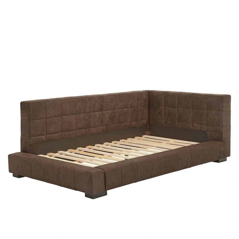 Lit double inclinable en microfibre marron