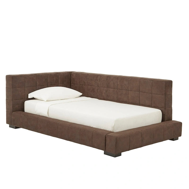 Lit double inclinable en microfibre marron