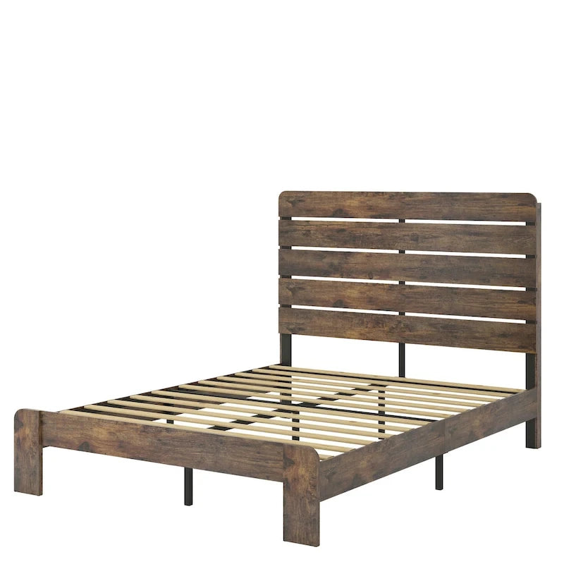 Cadre de lit plateforme en bois avec tête de lit et grand rangement sous le lit