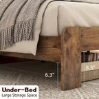 Cadre de lit plateforme en bois avec tête de lit et grand rangement sous le lit