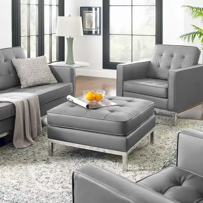 Pouf de rangement capitonné en similicuir végétalien Loft