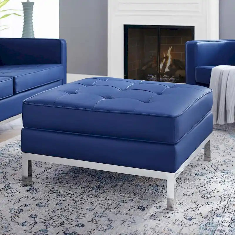 Pouf de rangement capitonné en similicuir végétalien Loft