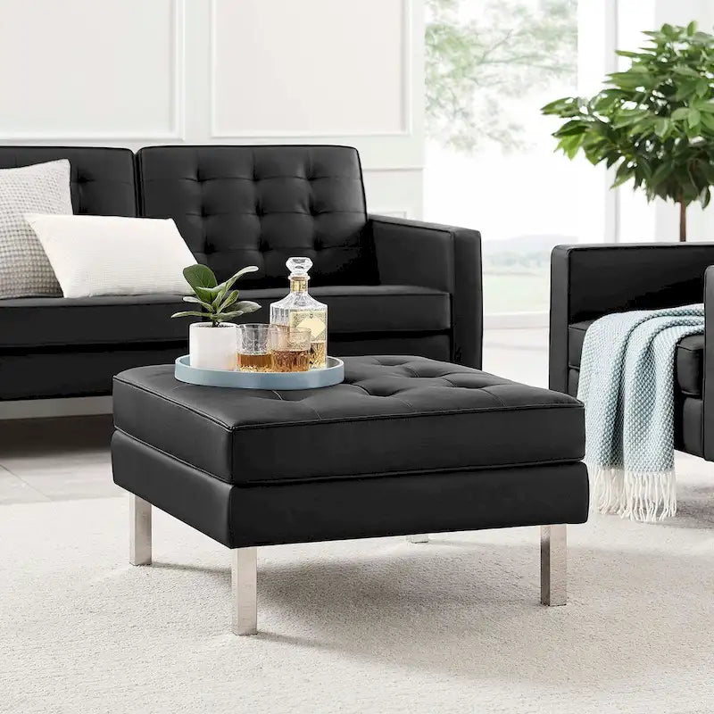 Pouf de rangement capitonné en similicuir végétalien Loft