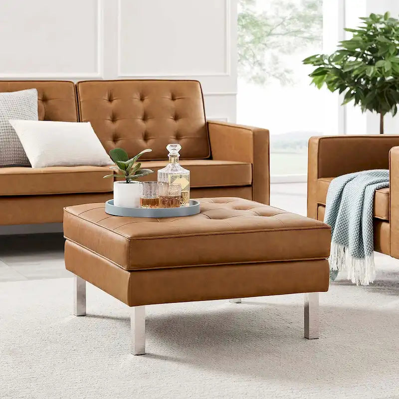 Pouf de rangement capitonné en similicuir végétalien Loft