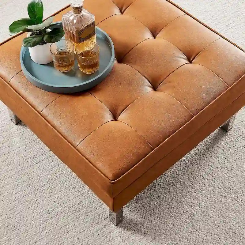 Pouf de rangement capitonné en similicuir végétalien Loft