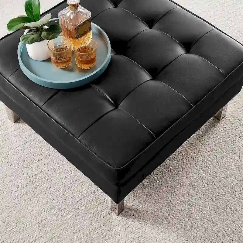 Pouf de rangement capitonné en similicuir végétalien Loft