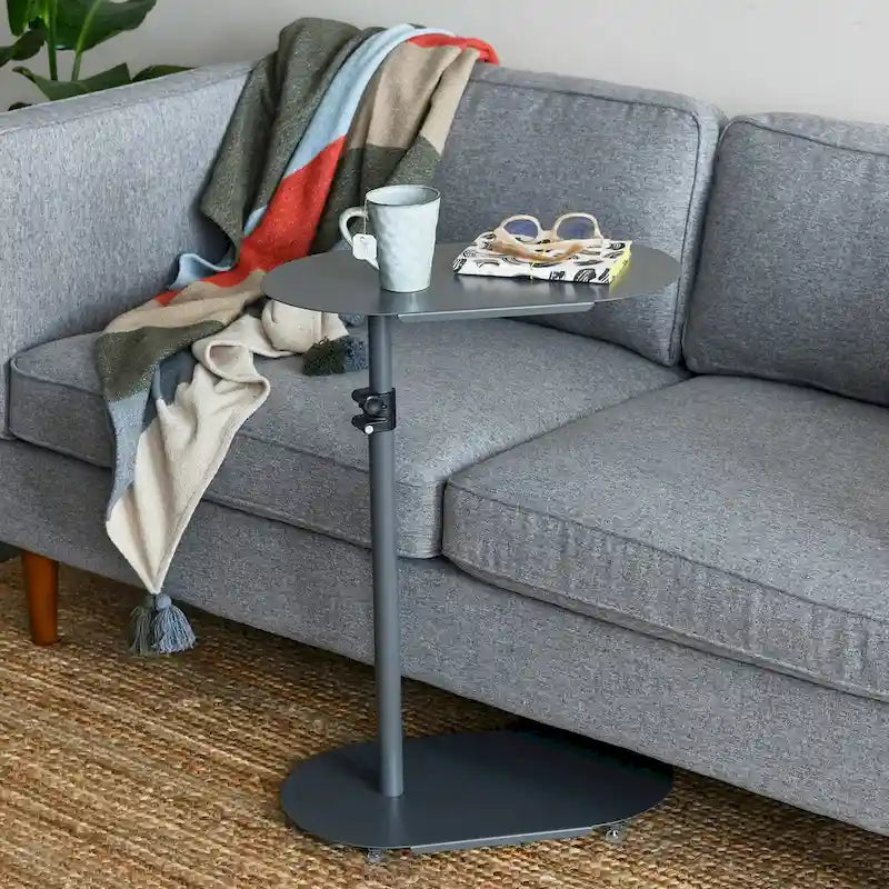 Table d'appoint réglable en C 50,8 cm (L) x 27,9 cm (l) x 63,5-81,3 cm (H), acier thermolaqué, à glisser sous le canapé et le lit