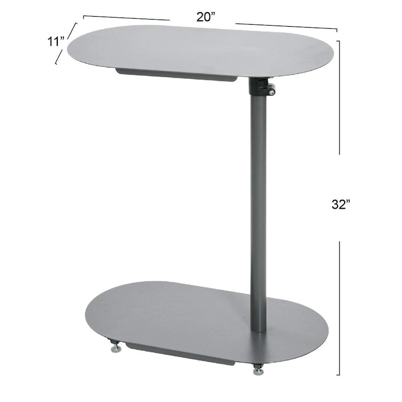 Table d'appoint réglable en C 50,8 cm (L) x 27,9 cm (l) x 63,5-81,3 cm (H), acier thermolaqué, à glisser sous le canapé et le lit