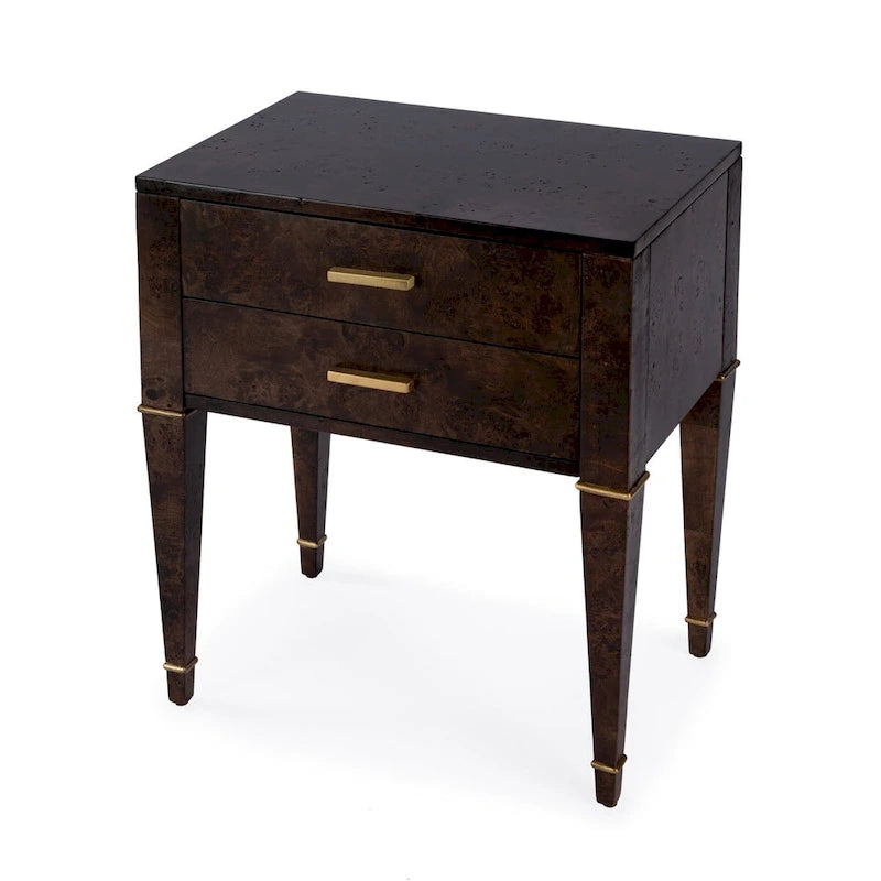 Table d'appoint en loupe de bois à tiroirs doubles