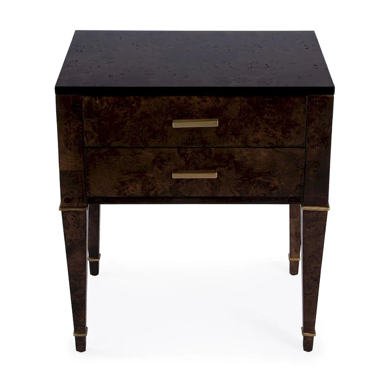 Table d'appoint en loupe de bois à tiroirs doubles