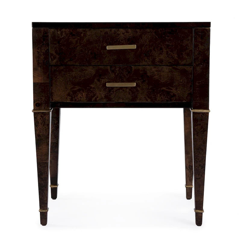 Table d'appoint en loupe de bois à tiroirs doubles