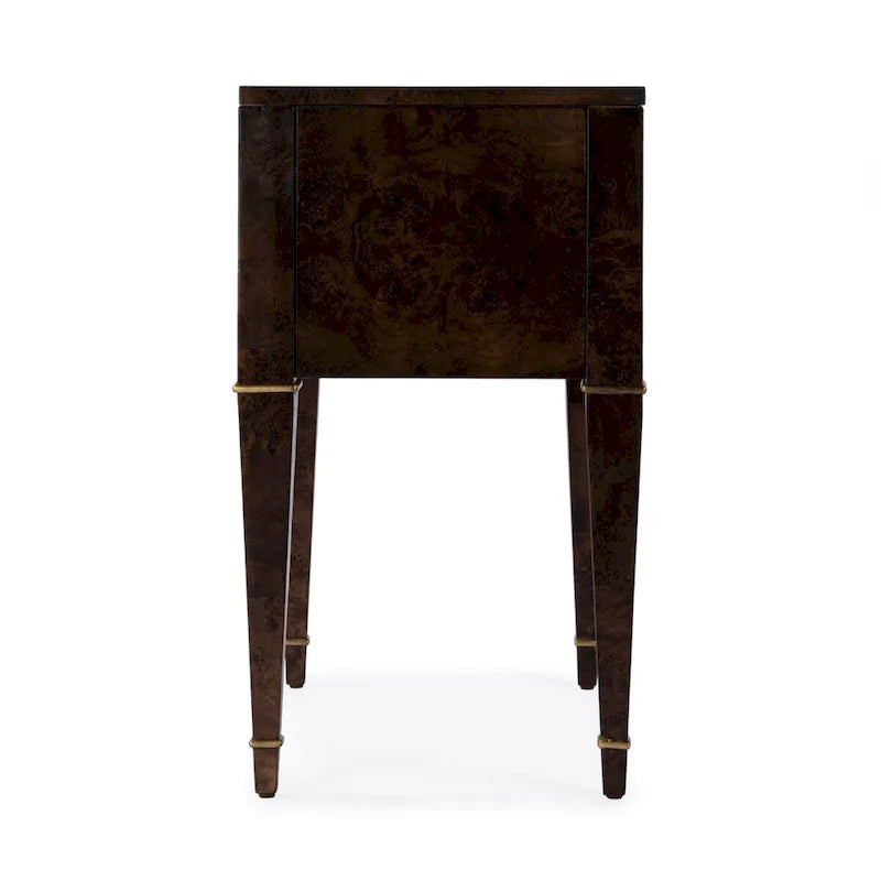 Table d'appoint en loupe de bois à tiroirs doubles