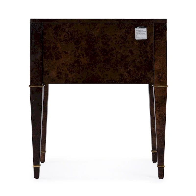 Table d'appoint en loupe de bois à tiroirs doubles