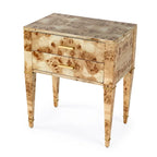 Table d'appoint en loupe de bois à tiroirs doubles