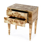 Table d'appoint en loupe de bois à tiroirs doubles