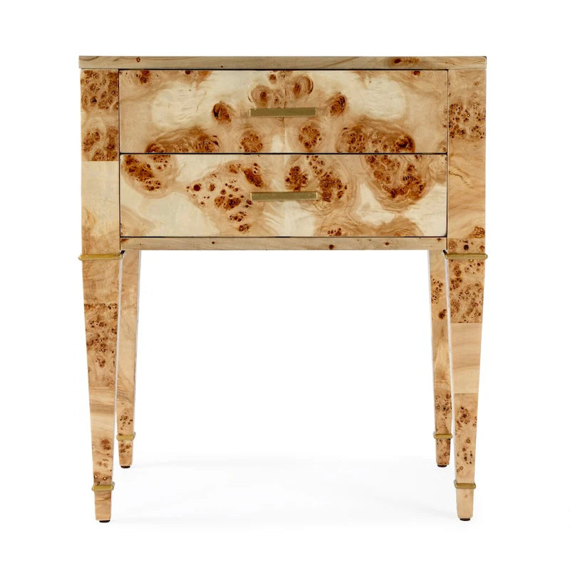 Table d'appoint en loupe de bois à tiroirs doubles
