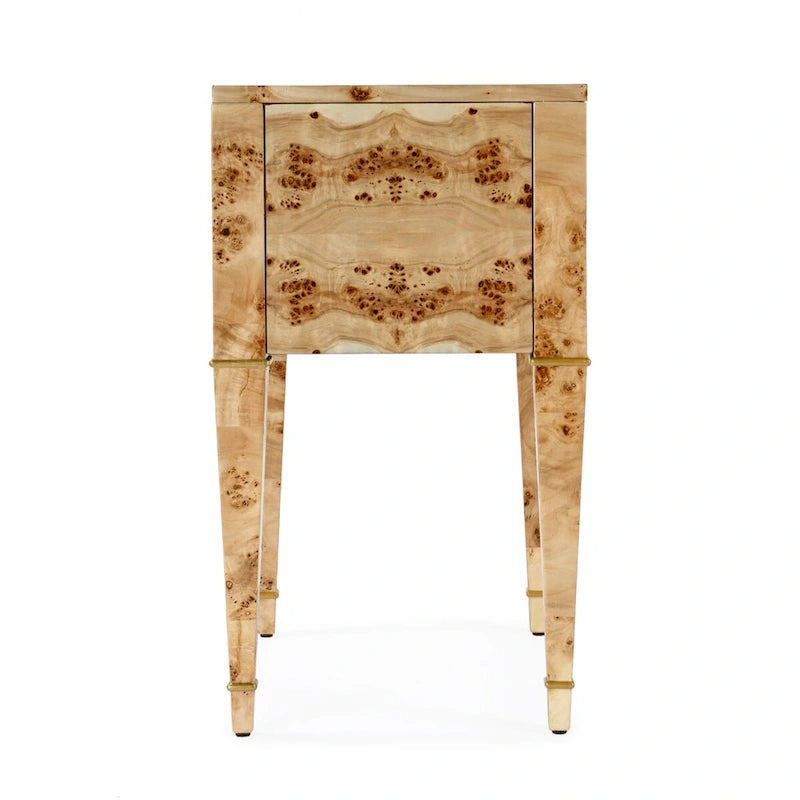 Table d'appoint en loupe de bois à tiroirs doubles