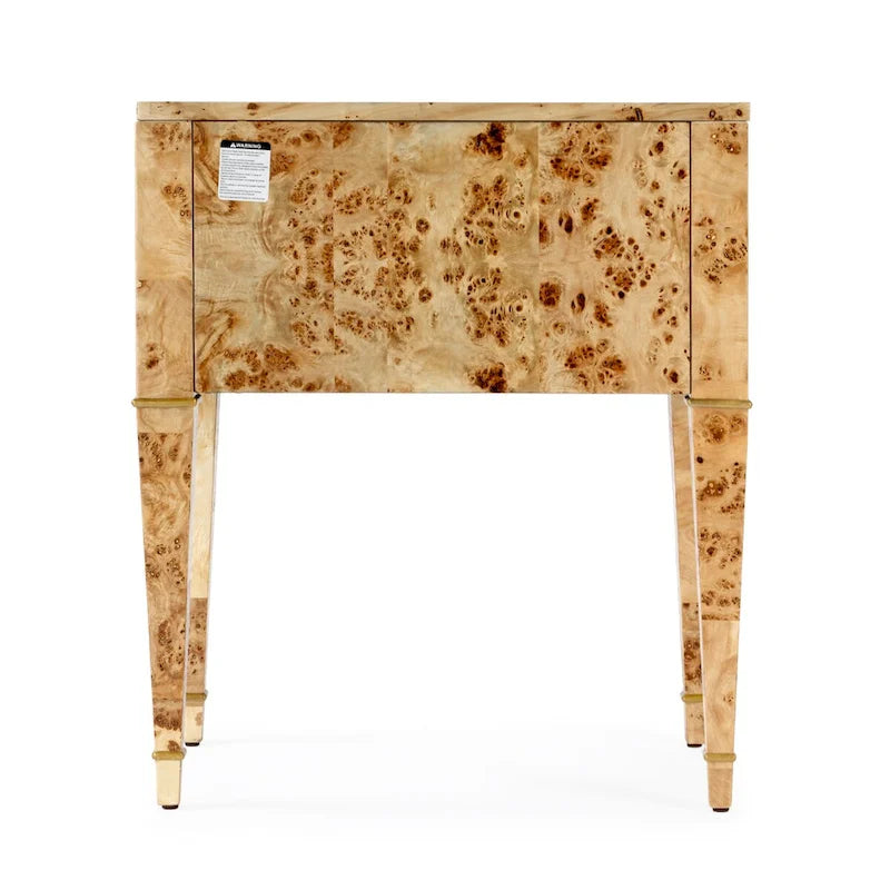 Table d'appoint en loupe de bois à tiroirs doubles