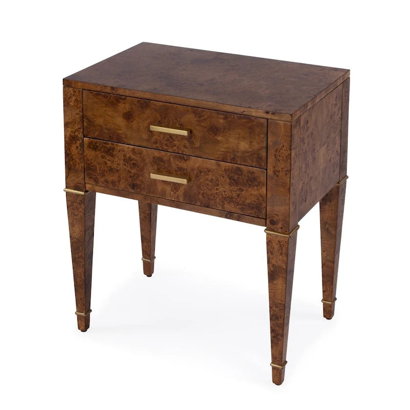 Table d'appoint en loupe de bois à tiroirs doubles