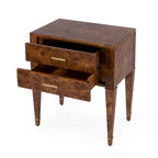 Table d'appoint en loupe de bois à tiroirs doubles