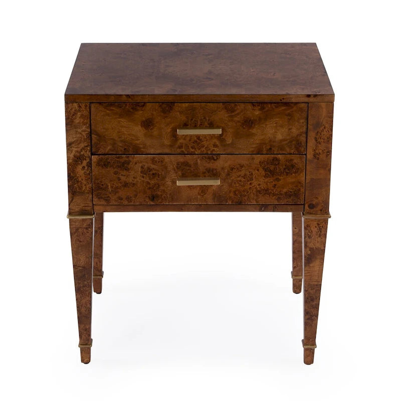 Table d'appoint en loupe de bois à tiroirs doubles