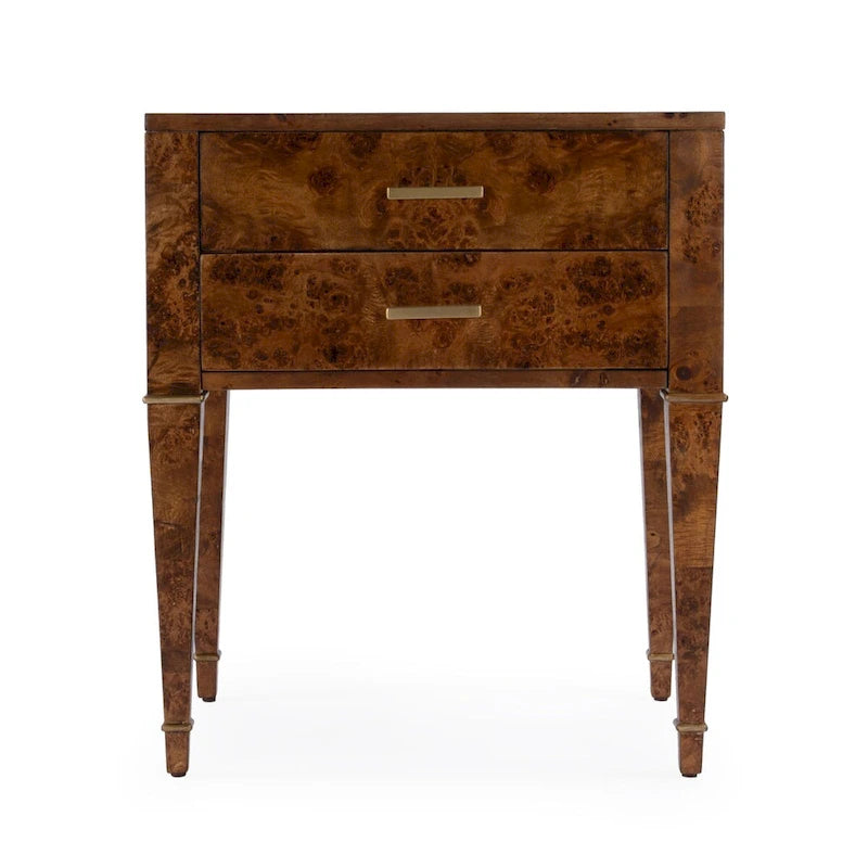 Table d'appoint en loupe de bois à tiroirs doubles