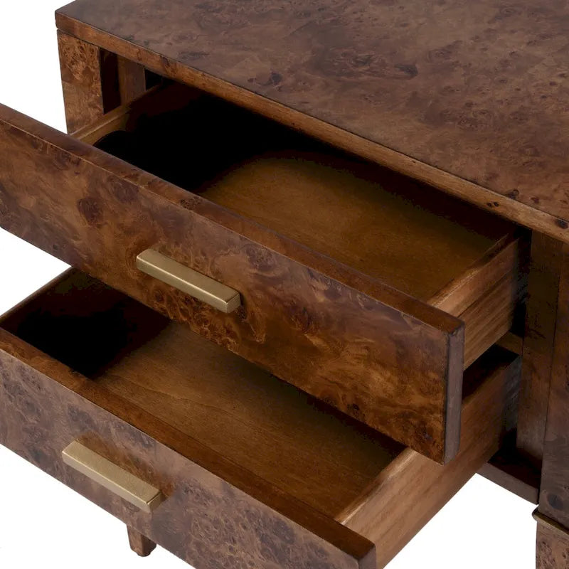 Table d'appoint en loupe de bois à tiroirs doubles