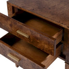 Table d'appoint en loupe de bois à tiroirs doubles