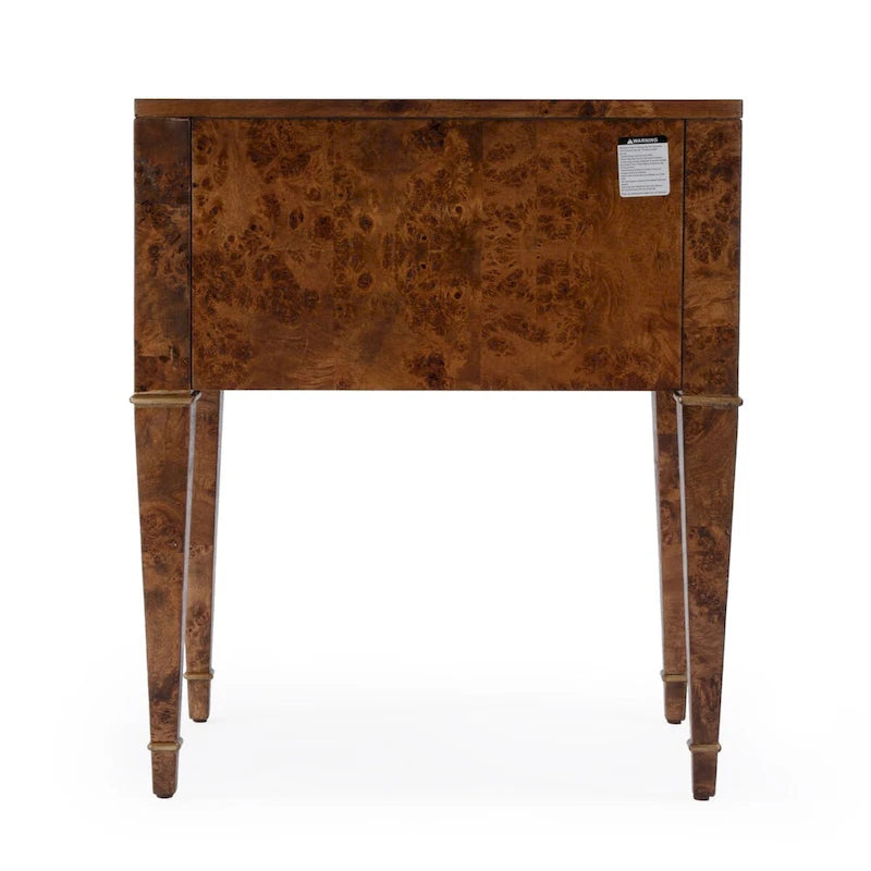 Table d'appoint en loupe de bois à tiroirs doubles