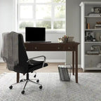 Bureau d'écriture et d'ordinateur en bois massif de 137 cm, tablette coulissante pour clavier, 2 tiroirs, style de transition