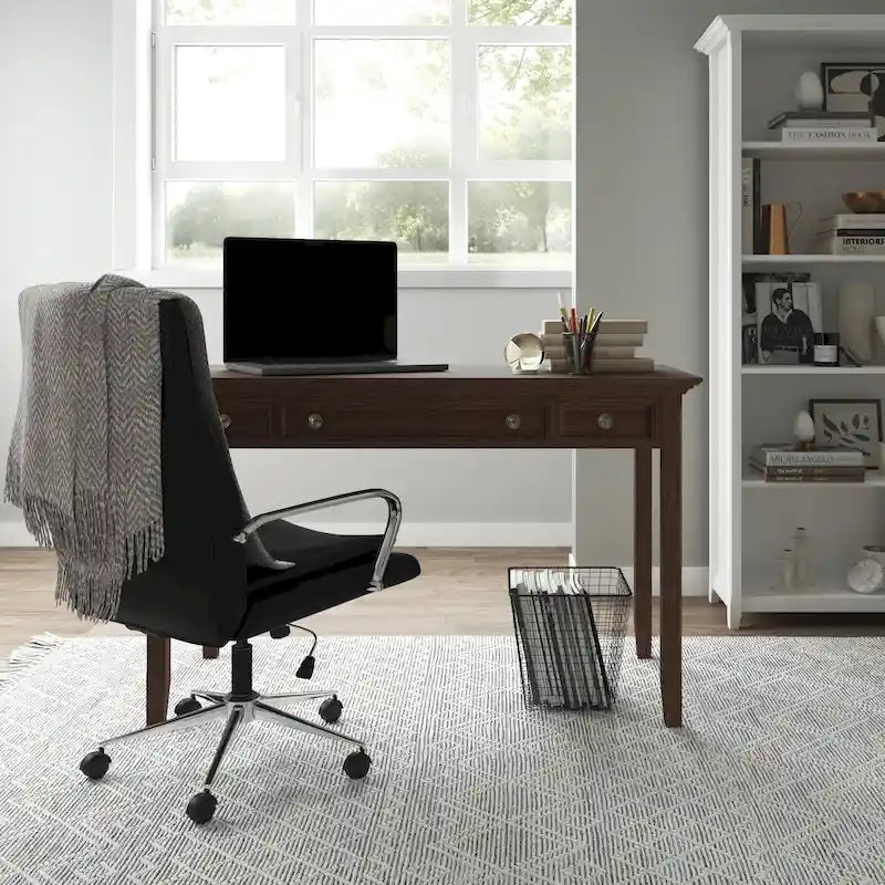 Bureau d'écriture et d'ordinateur en bois massif de 137 cm, tablette coulissante pour clavier, 2 tiroirs, style de transition