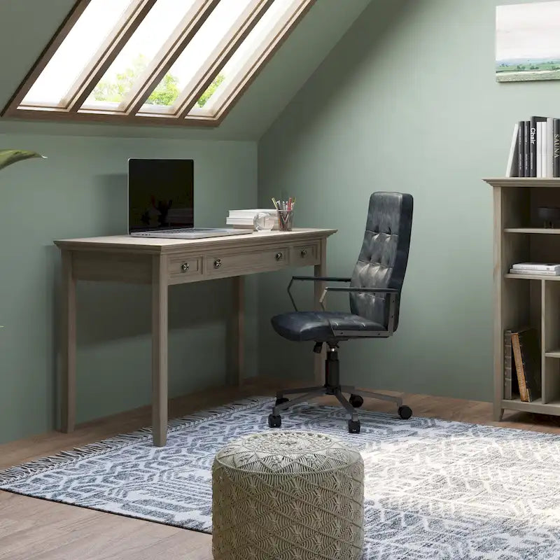 Bureau d'écriture et d'ordinateur en bois massif de 137 cm, tablette coulissante pour clavier, 2 tiroirs, style de transition