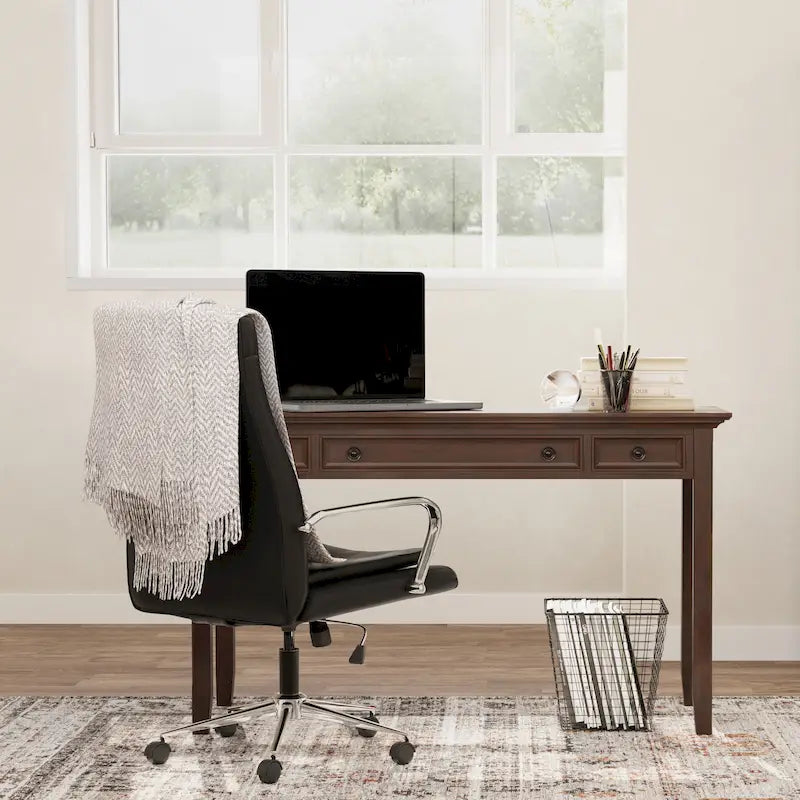 Bureau d'écriture et d'ordinateur en bois massif de 137 cm, tablette coulissante pour clavier, 2 tiroirs, style de transition