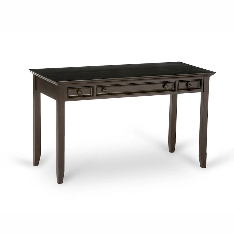 Bureau d'écriture et d'ordinateur en bois massif de 137 cm, tablette coulissante pour clavier, 2 tiroirs, style de transition