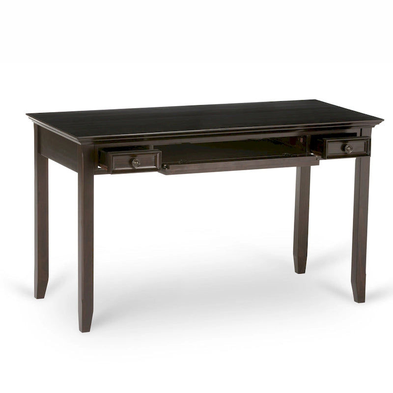 Bureau d'écriture et d'ordinateur en bois massif de 137 cm, tablette coulissante pour clavier, 2 tiroirs, style de transition